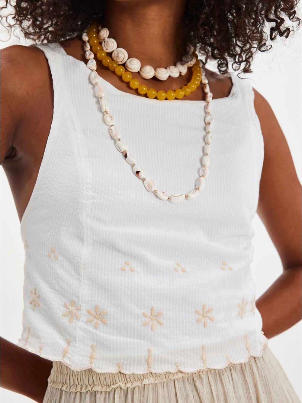 Free People Kayla Solid Embroidered Top | Ivory Combo | Large | NWT